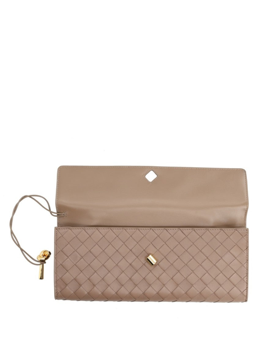 Bottega Veneta Rectangular Woven Lamb Leather Clutch With Gold-Tone Charm
