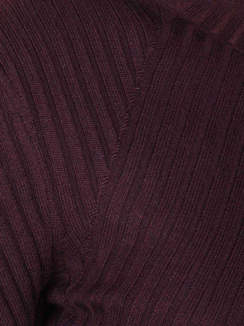 Victoria Beckham Fitted Long-Sleeved Ribbed Knit Top With High Neckline