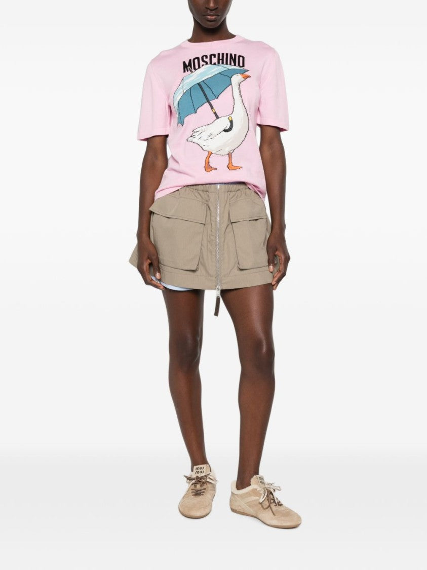 Moschino Goose Graphic Short-Sleeved Sweater - Light Pink