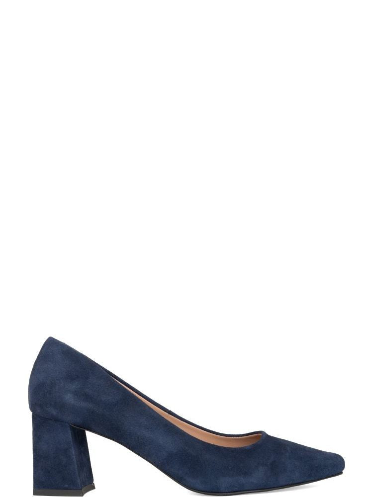 Sergio Moretti Blue Closed-Toe Suede Low-Block-Heel Pumps