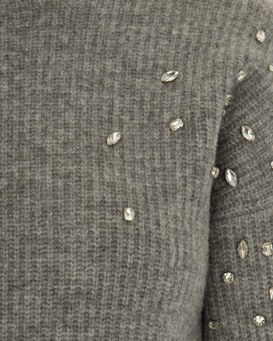Liu Jo Grey Wool Sweater With Rhinestones