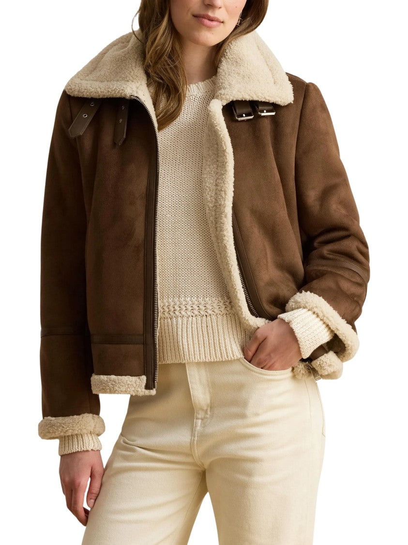 Lauren Ralph Lauren Buckle-Trim Shearling Accent Faux-Suede Jacket