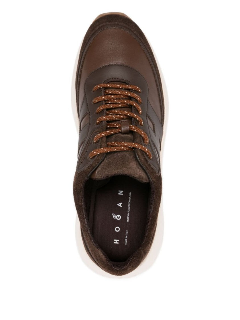 Hogan Rich Brown Leather Blend Sneakers
