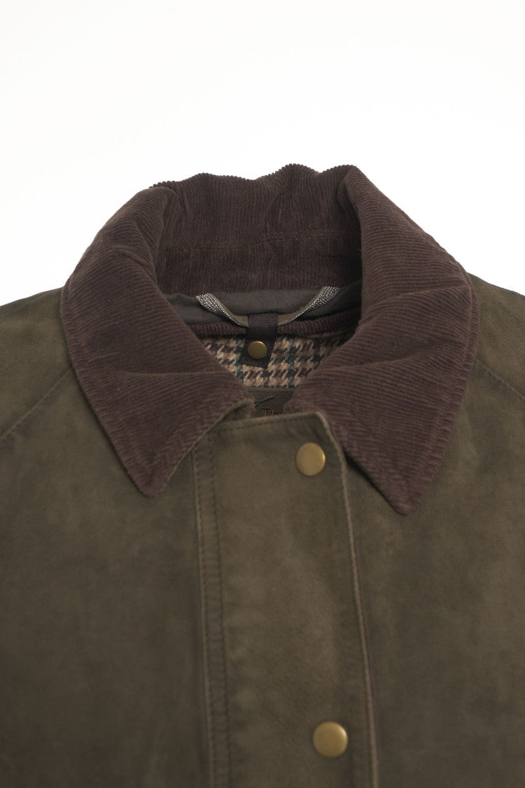 The Jackie Suede Jacket With Classic Corduroy Collar And Button Closure