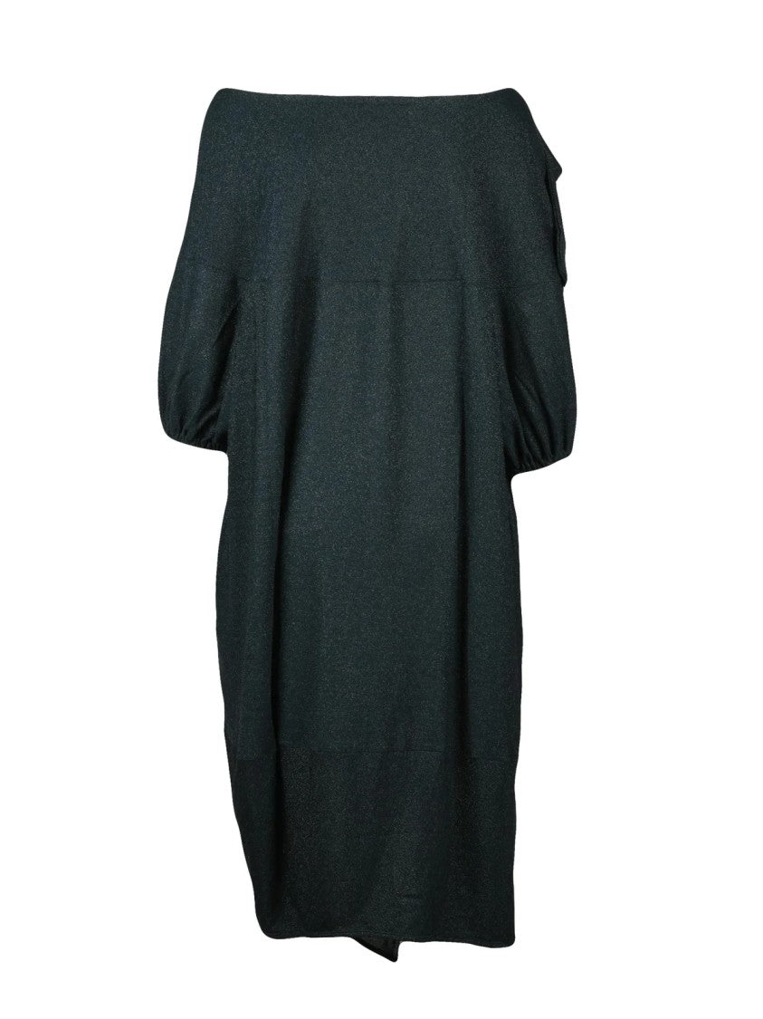 Vivienne Westwood Anglomania Balloon Lamé Midi Dress With Asymmetric Hem And Puffed Sleeves