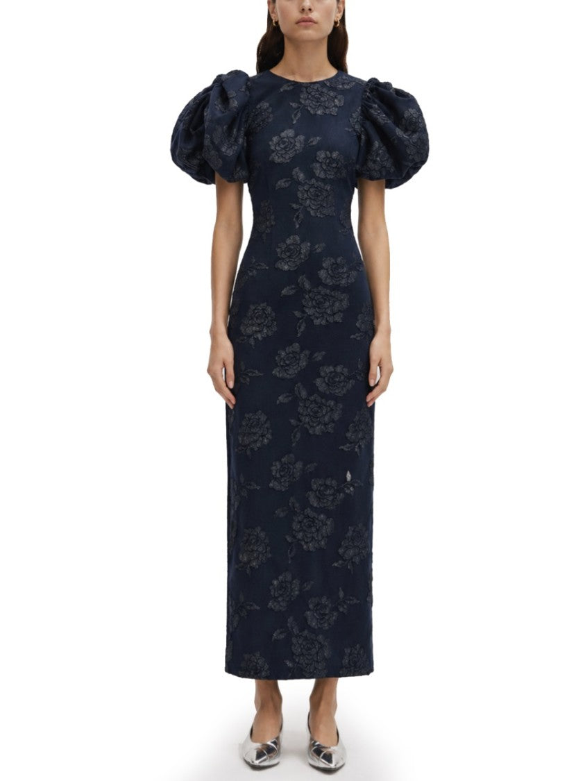 Rotate Birger Christensen Dark Floral Jacquard Puffed Dress