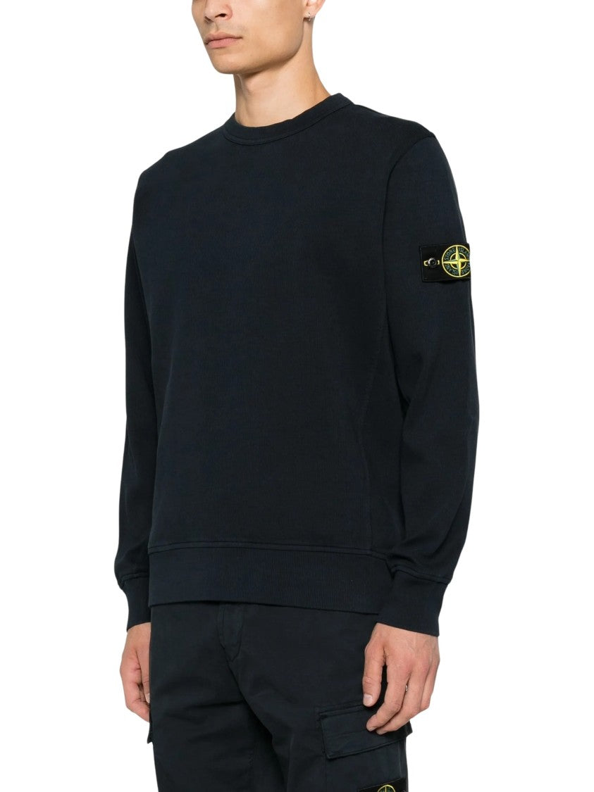 Stone Island Navy Blue Ribbed Cotton Sweatshirt