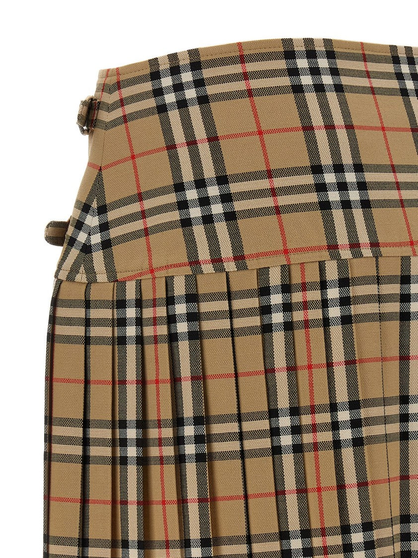Burberry Kilt Pleated Mini Skirt With Frayed Hem And Adjustable Side Straps