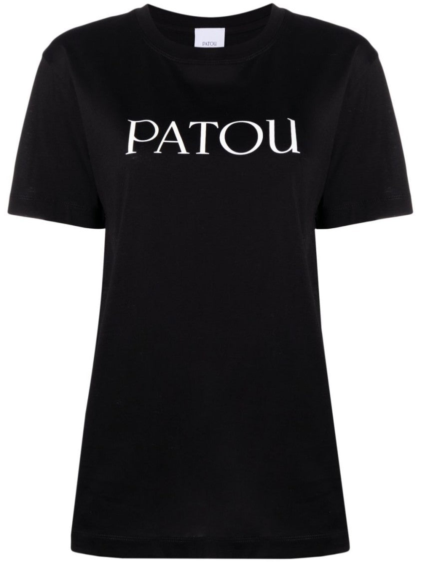 Patou Short-Sleeved Black Logo Print Top