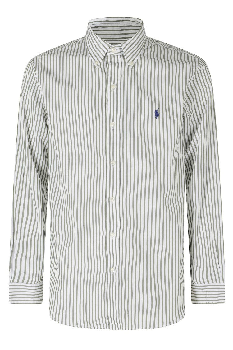 Polo Ralph Lauren White Green Striped Button-Down Cotton Slim Shirt