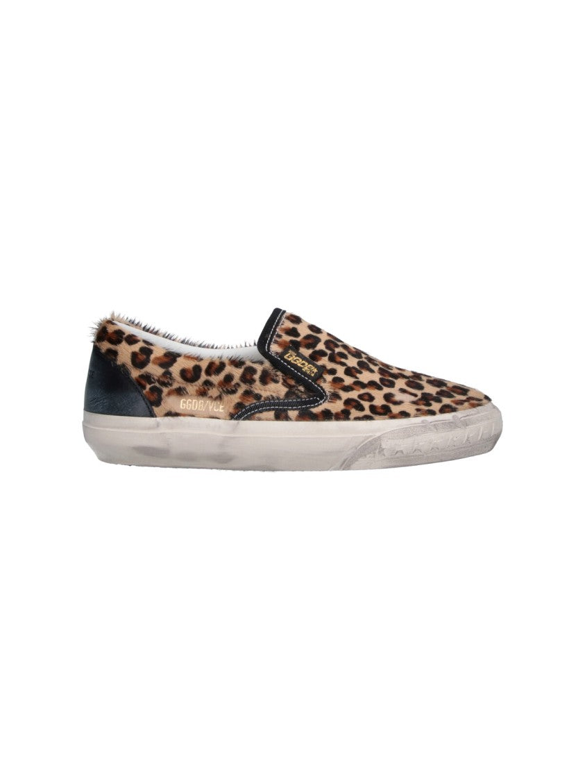Golden Goose Leopard Print Slip-On Sneakers With Textured Finish