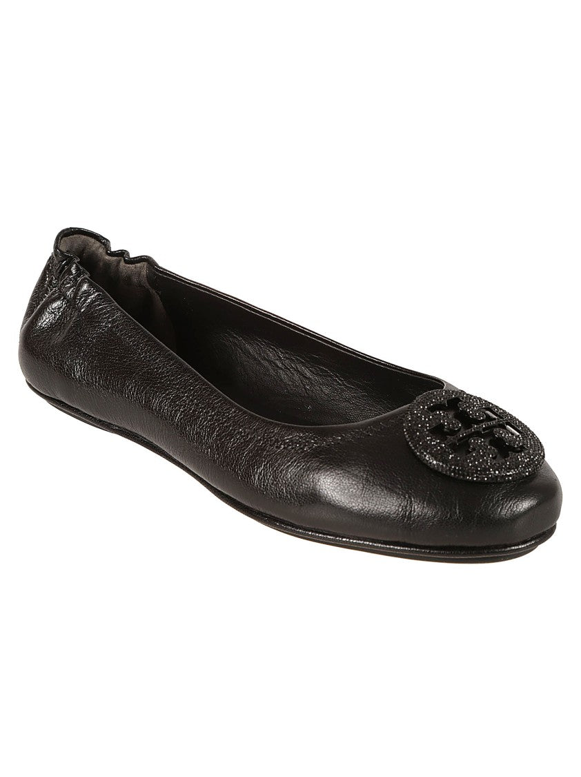 Tory Burch Textured Leather Flats With Signature Emblem