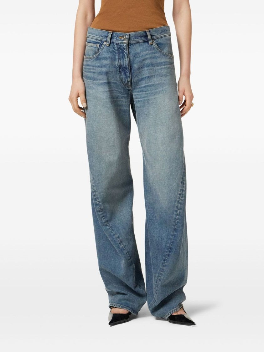 Versace Blue Five Pocket Logo Patch Jeans