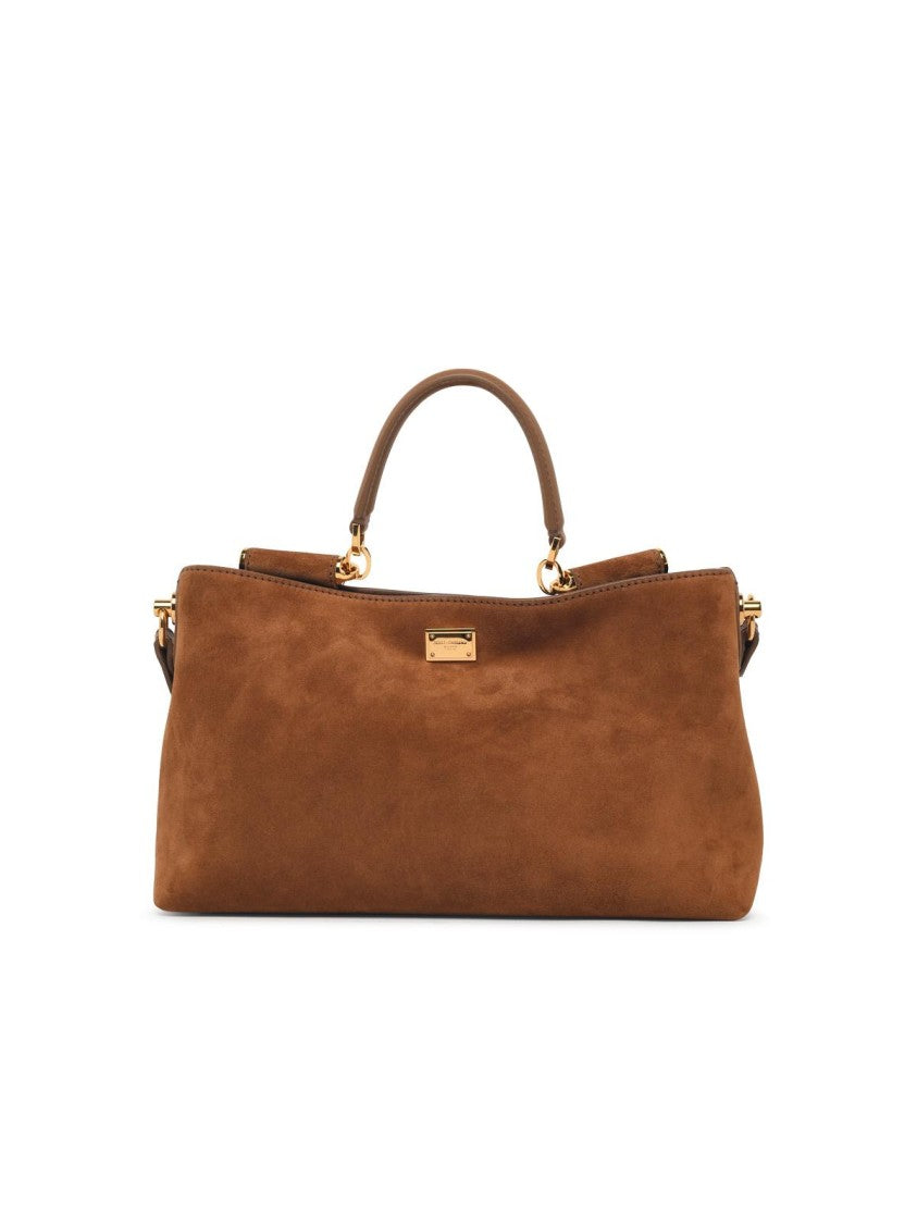 Dolce & Gabbana Medium Brown Suede Handbag With Vintage Brass Hardware And Customization