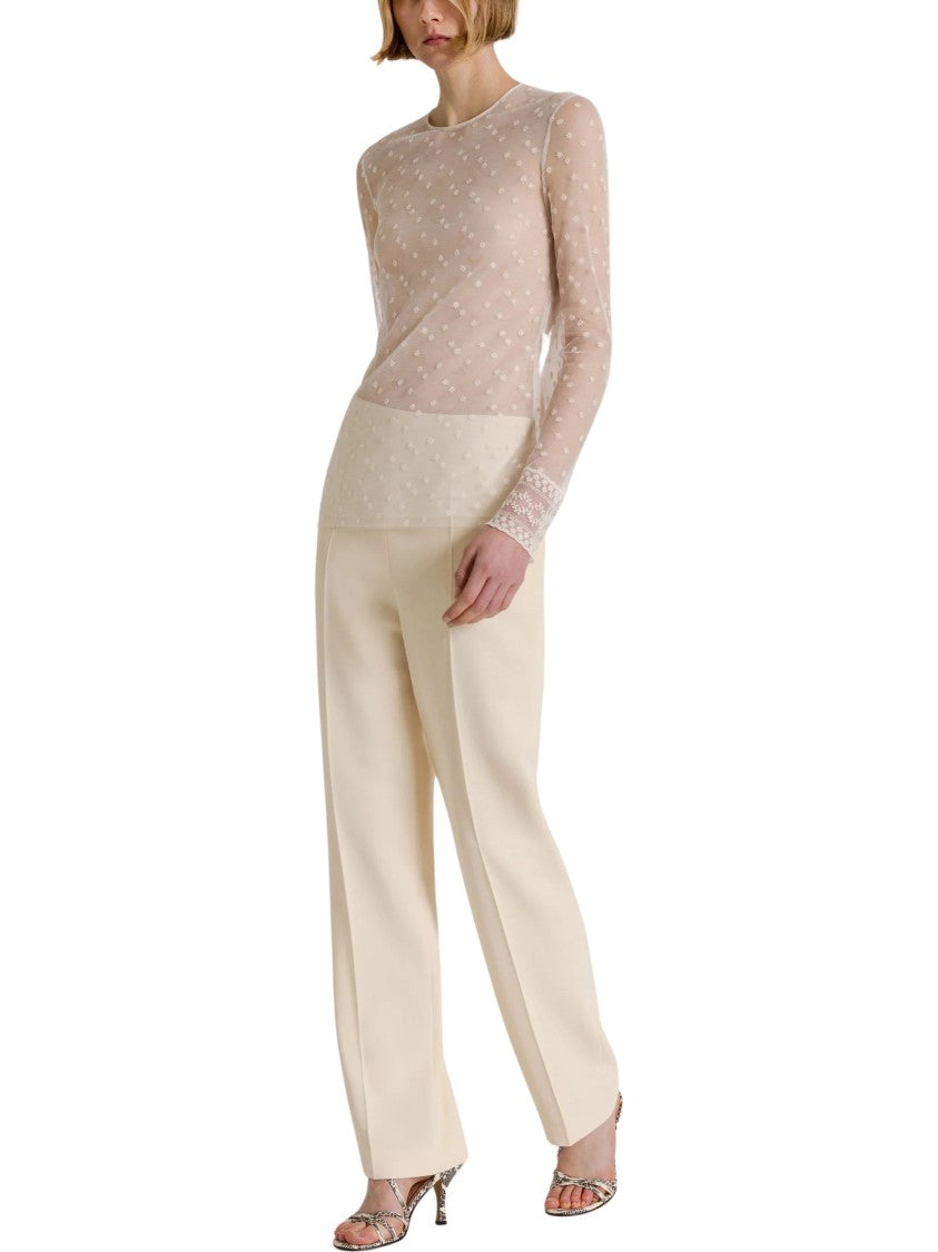 Alberta Ferretti Sheer Long-Sleeve Shirt With Polka Dot Pattern And Lace Accents