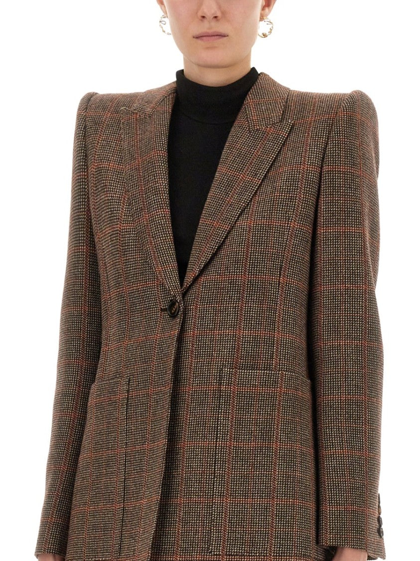 Chloé Plaid Wool Tailored Jacket With Structured Shoulders
