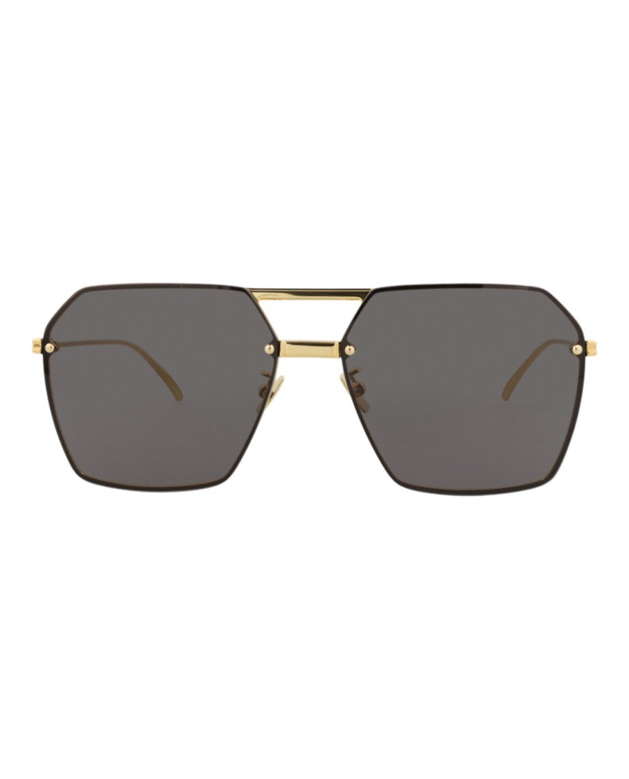 Bottega Veneta Aviator-Frame Metal Sunglasses With Geometric Lenses