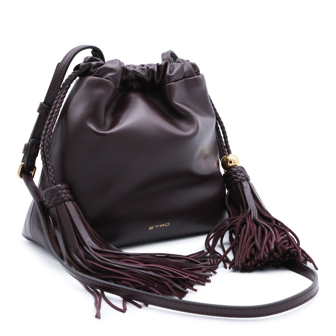 Etro Slouchy Brown Bag With Drawstring Closure And Braided Tassels