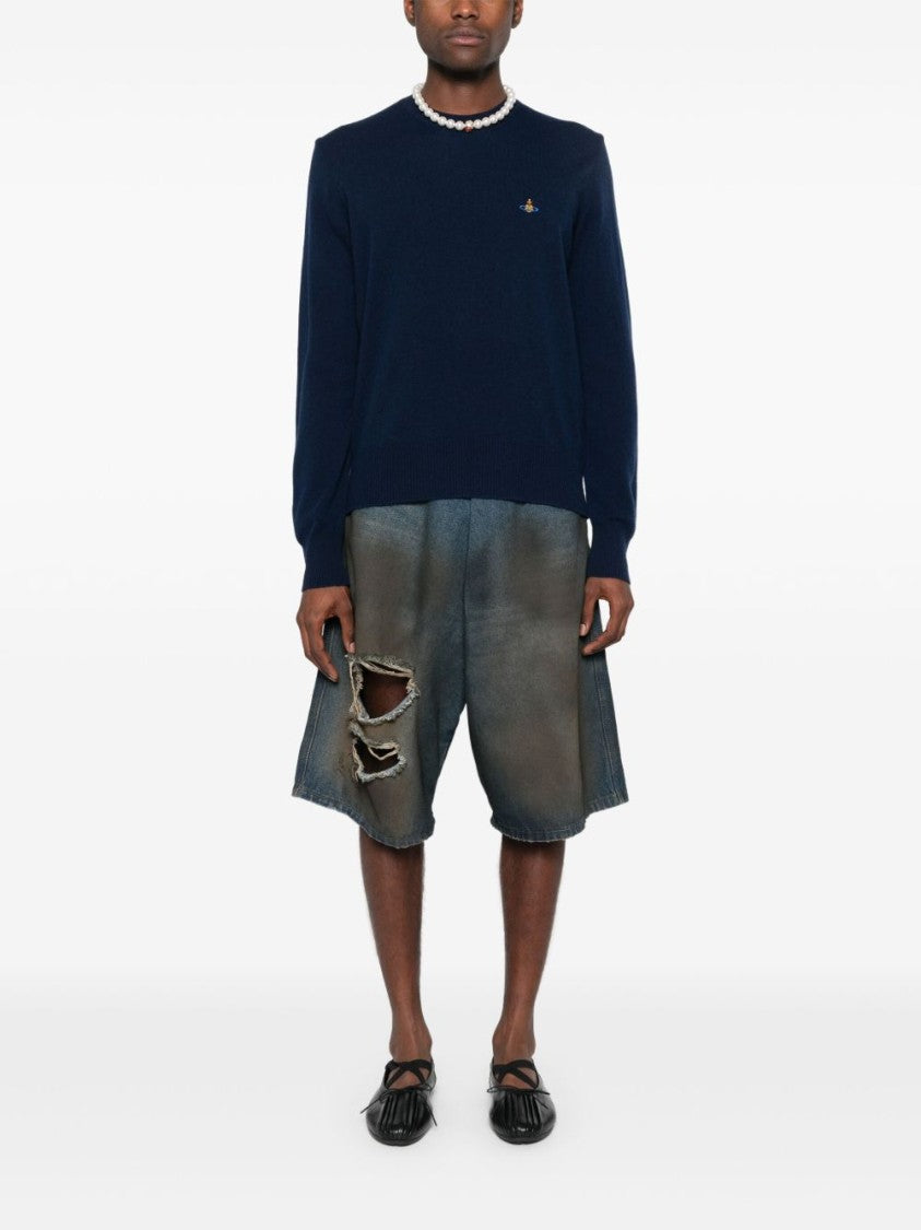 Vivienne Westwood Navy Blue Orb Logo Crew Neck Sweater
