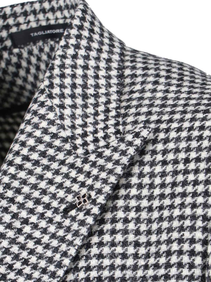 Tagliatore Double-Breasted Houndstooth Blazer With Peak Lapels