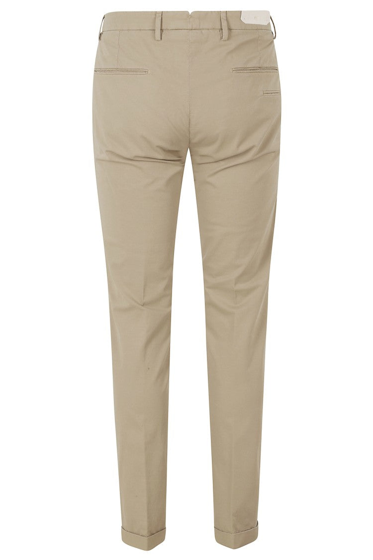 Briglia Beige Side Slanted Pockets Belt Loops Cotton-Blend Straight-Leg Pants