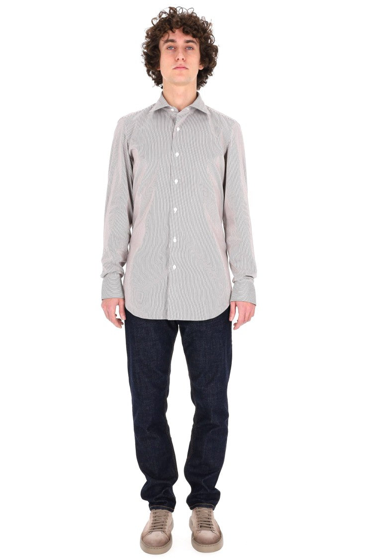 Finamore Twill 120'S Structured Tailored Shirt With Vertical Pinstripes