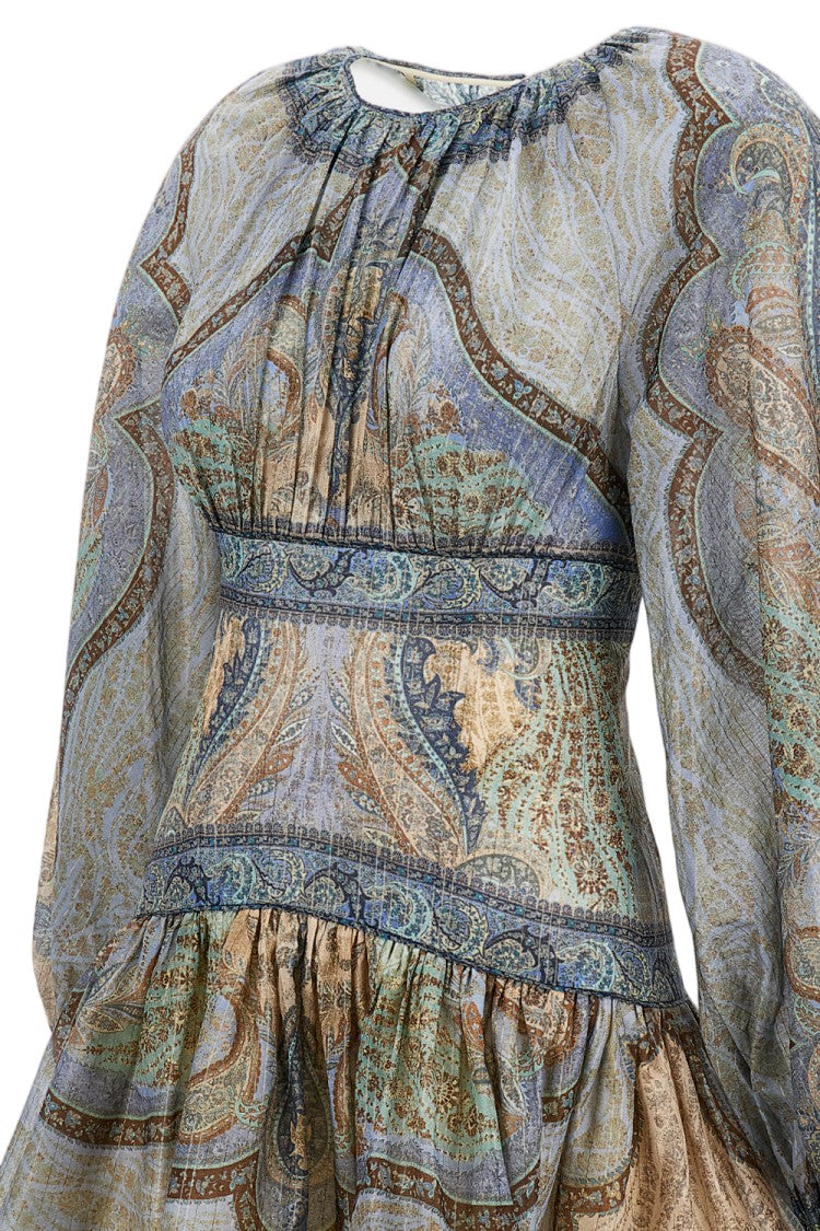 Zimmermann Cotton-Silk Mini Dress With Billow Sleeves And Paisley Pattern