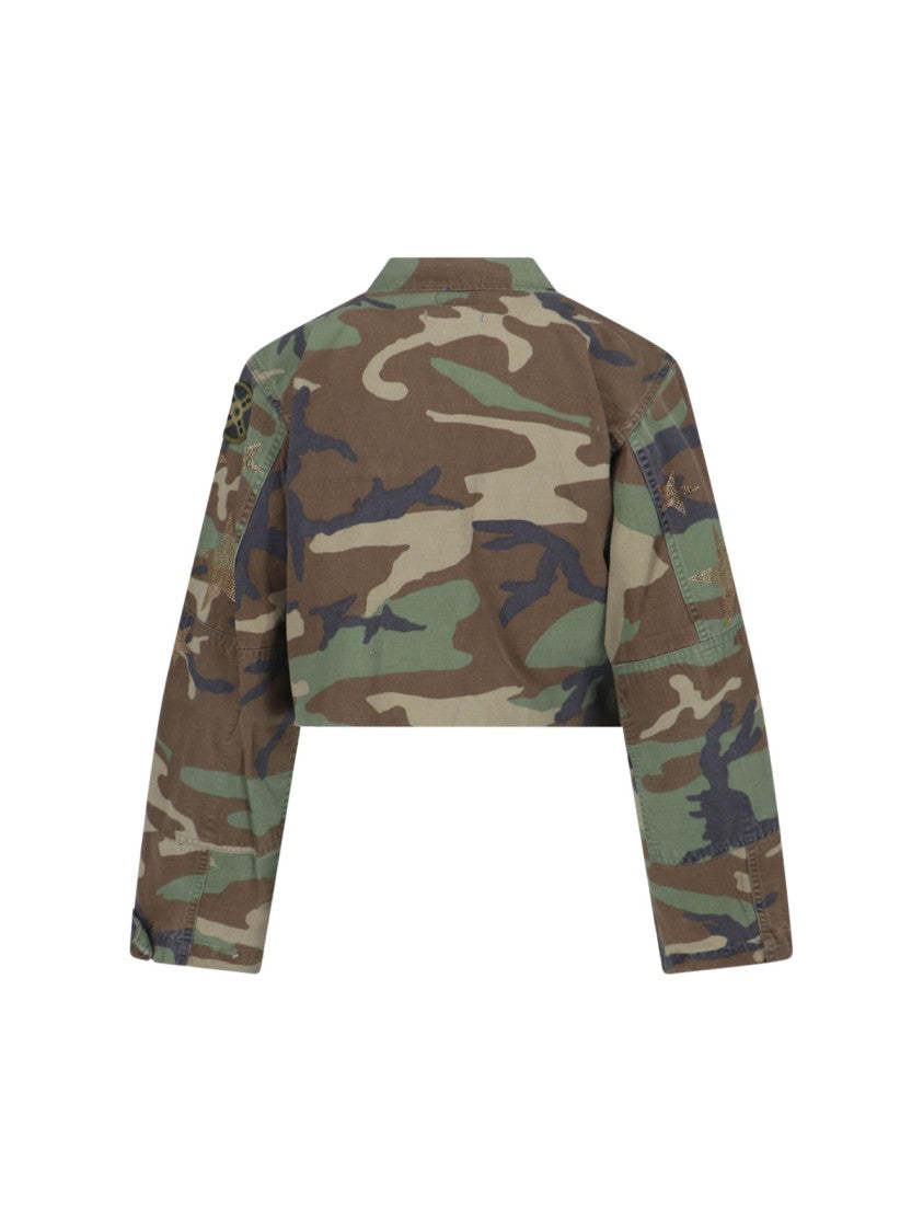 Rossano Prini Camouflage Crop Jacket In Brown And Green Cotton
