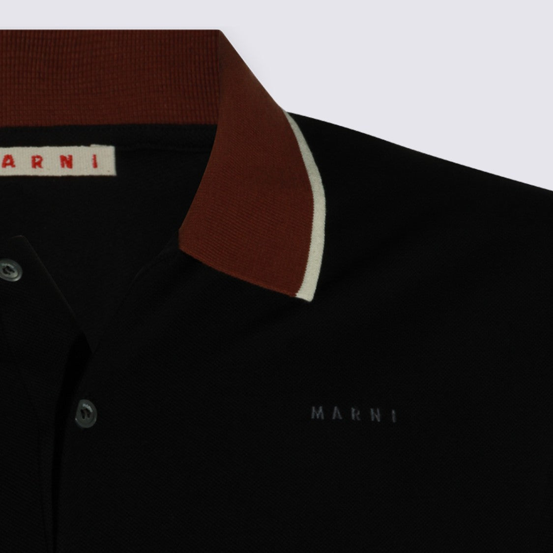 Marni Classic Black Polo Shirt With Contrasting Brown Accents