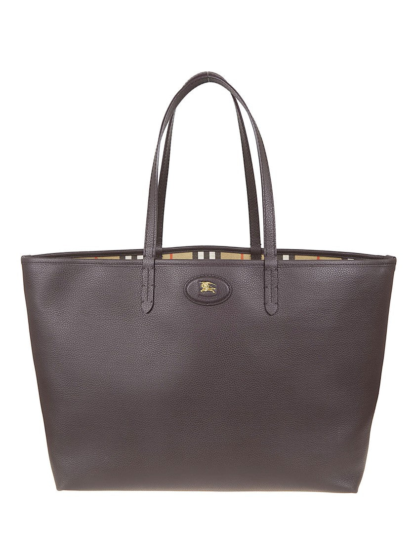 Burberry Reversible Grainy Calfskin Tote With Burberry Check Lining