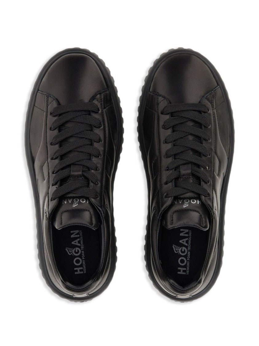 Hogan Minimalist Black Leather Sneakers With Thick Platform Sole