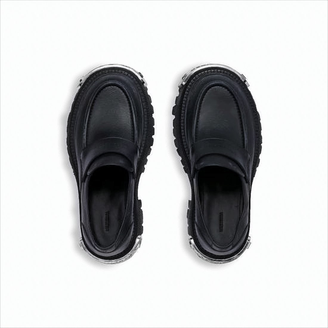 Balenciaga Chunky Black Leather Loafers With Rugged Rubber Sole