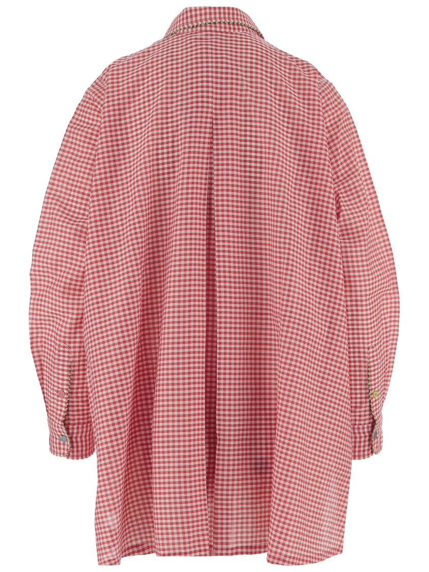 Pero Relaxed Fit Red And White Gingham Shirt With Vertical Striped Placket