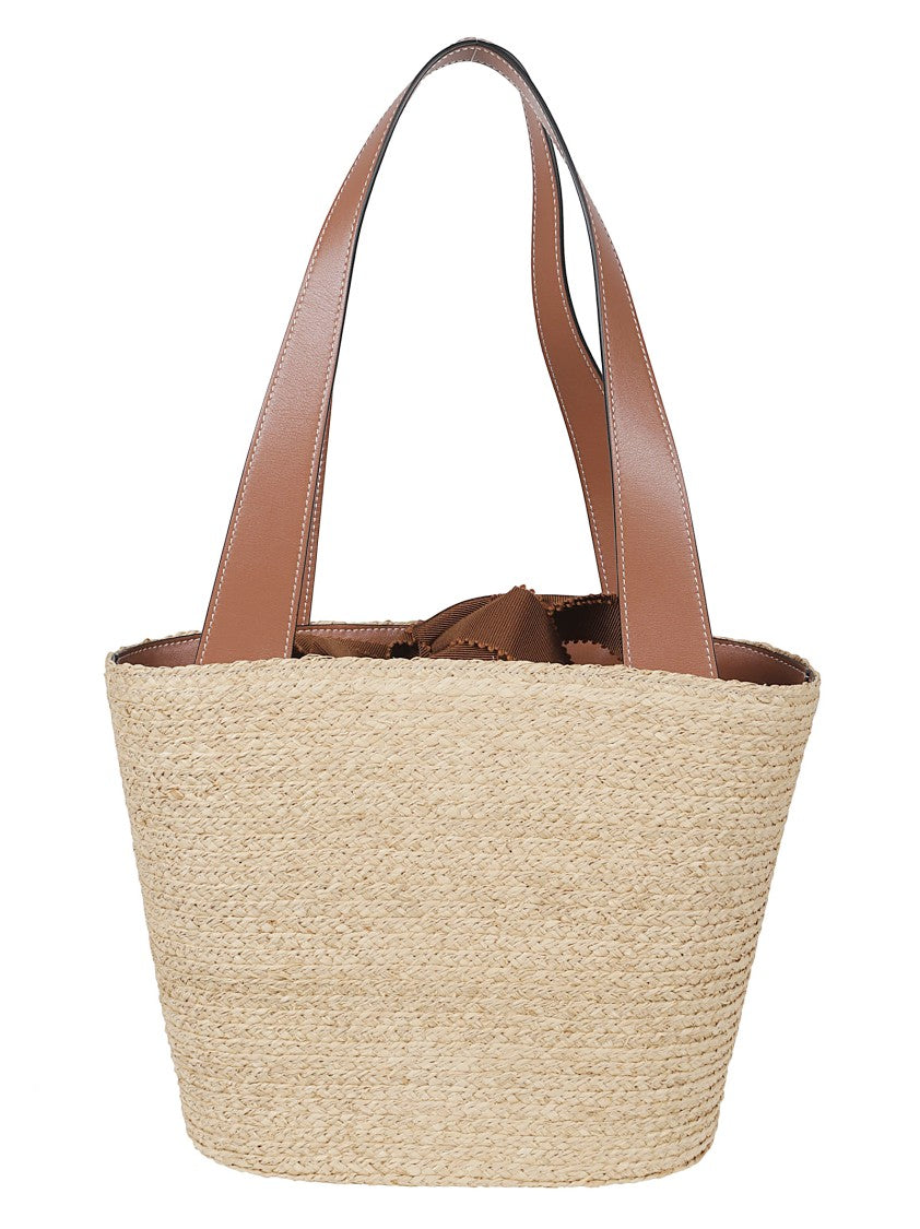 Roger Vivier Medium Woven Raffia Tote With Calfskin Handles