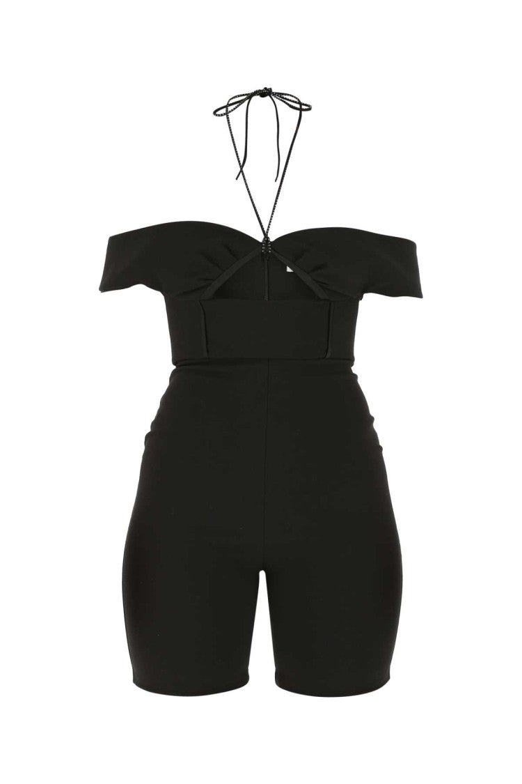 Saint Laurent Black Off-Shoulder Jumpsuit With Halter Neck Detail
