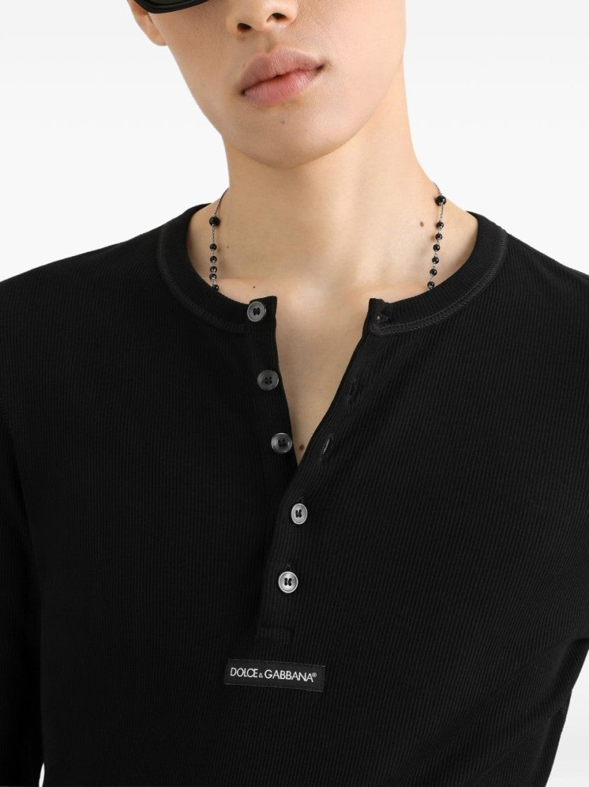 Dolce & Gabbana Grey Serafino Jersey Long-Sleeve T-Shirt