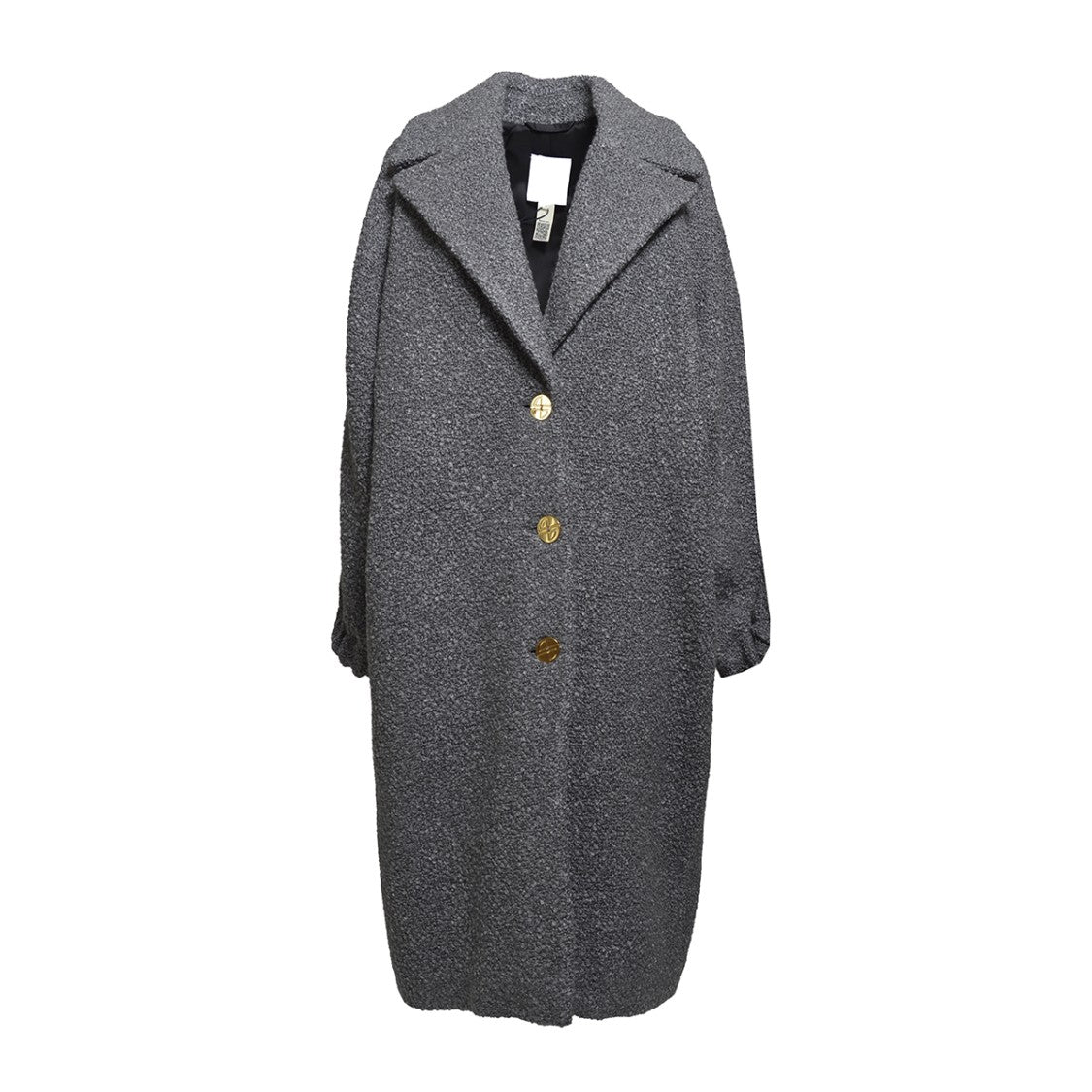 Patou Elliptic Single Breasted Boucle Wool Coat - Charcoal