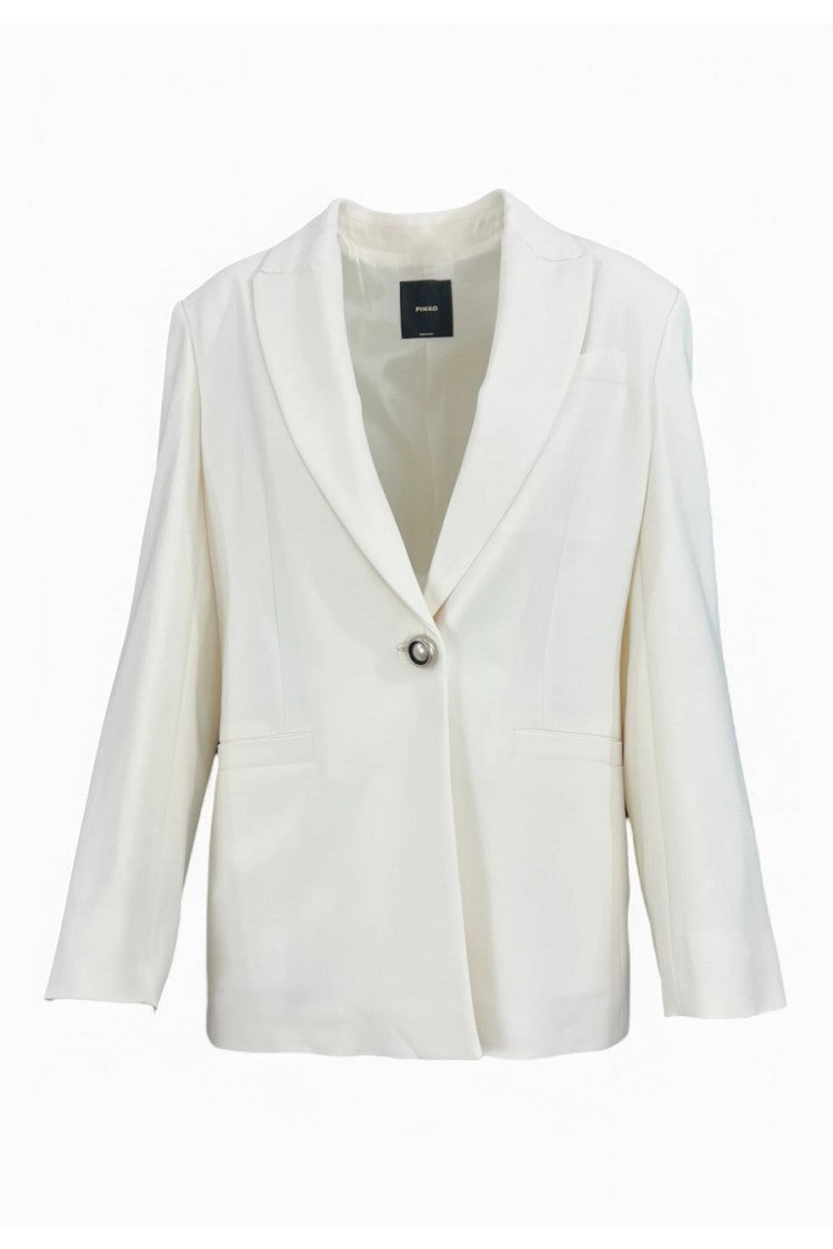 Pinko White Viscose Peak-Lapel Blazer