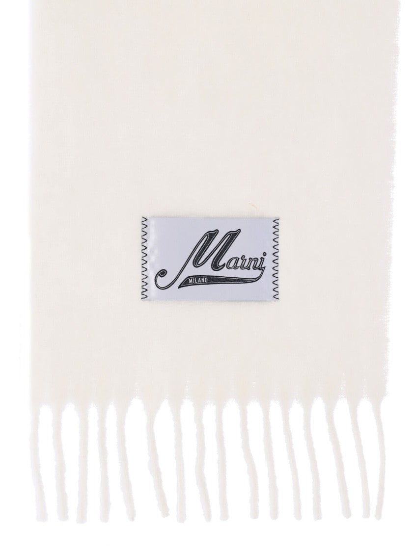 Marni White Scarf With Fringe Edges
