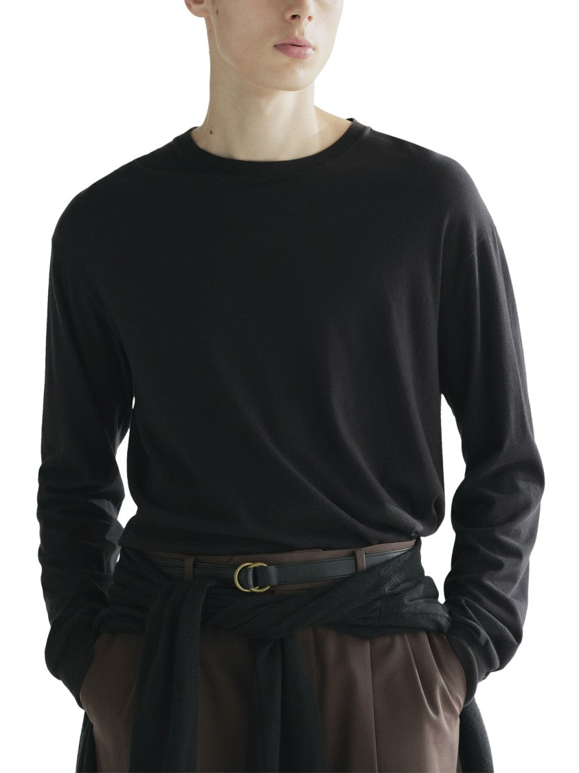 Auralee Long-Sleeved Black Crew Neck Top