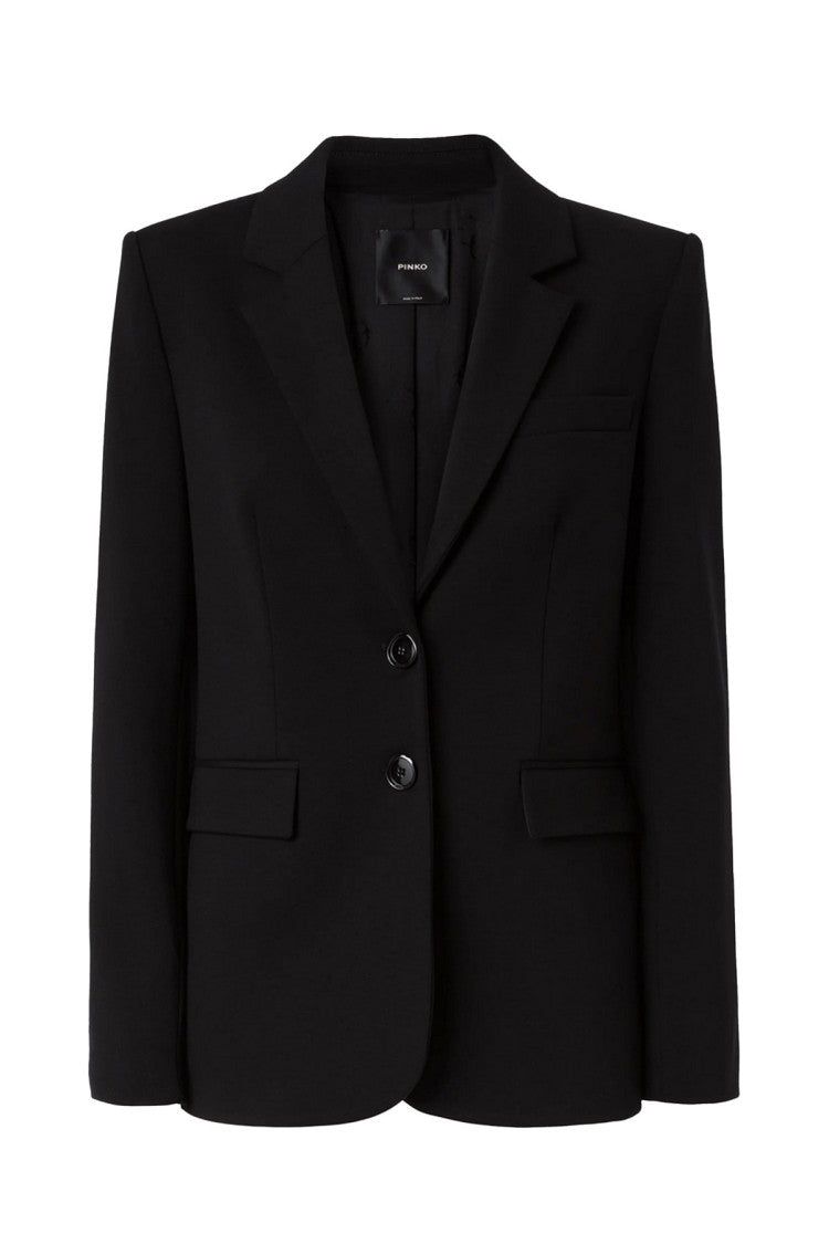 Pinko Black Viscose-Blend Deep V-Neck Blazer