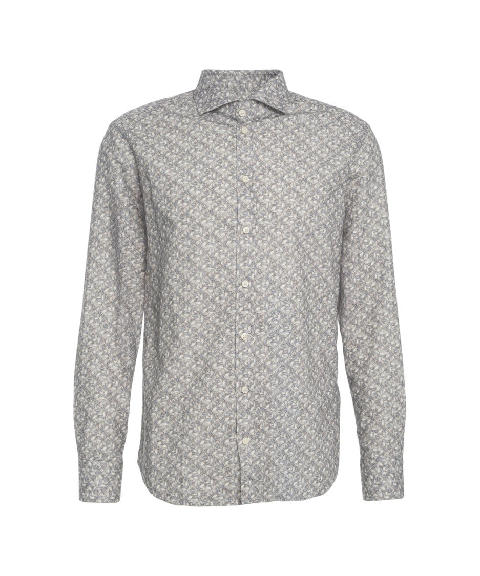 Bastoncino Refined Grey Shirt With Subtle Leaf Pattern And Kent Collar