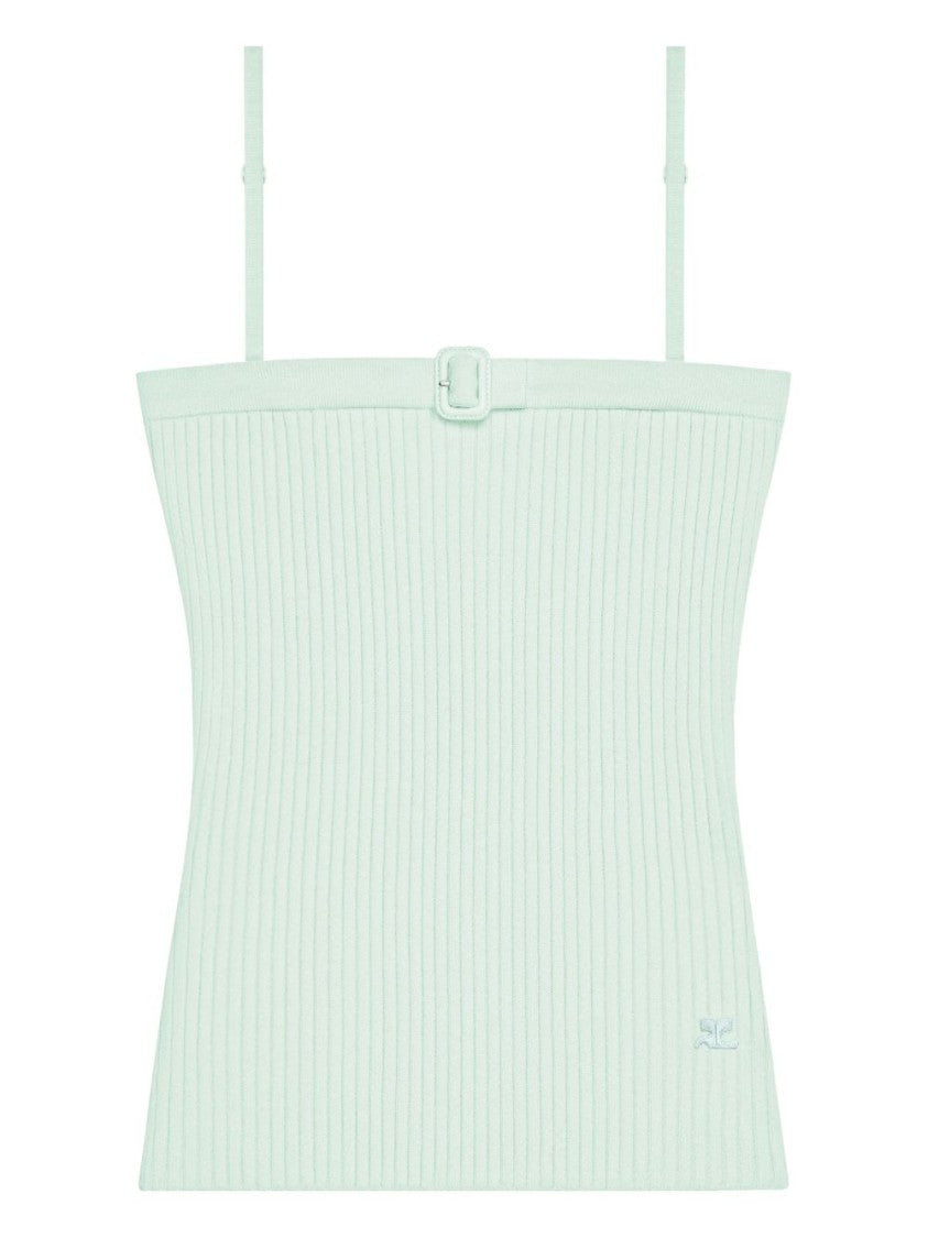 Courrèges Ribbed Knit Top With Square Neckline And Buckle Detail