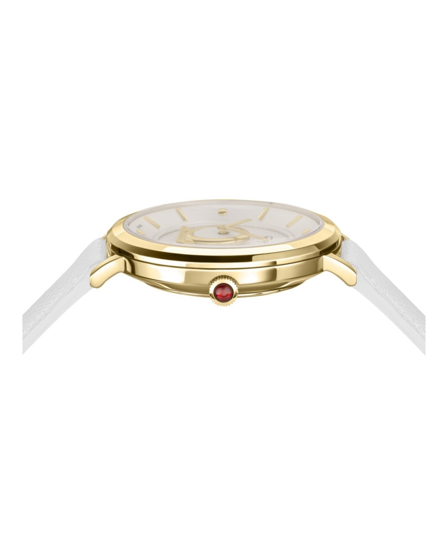 Ferragamo Impeccable Yellow Gold Timepiece With White Calf Leather Strap