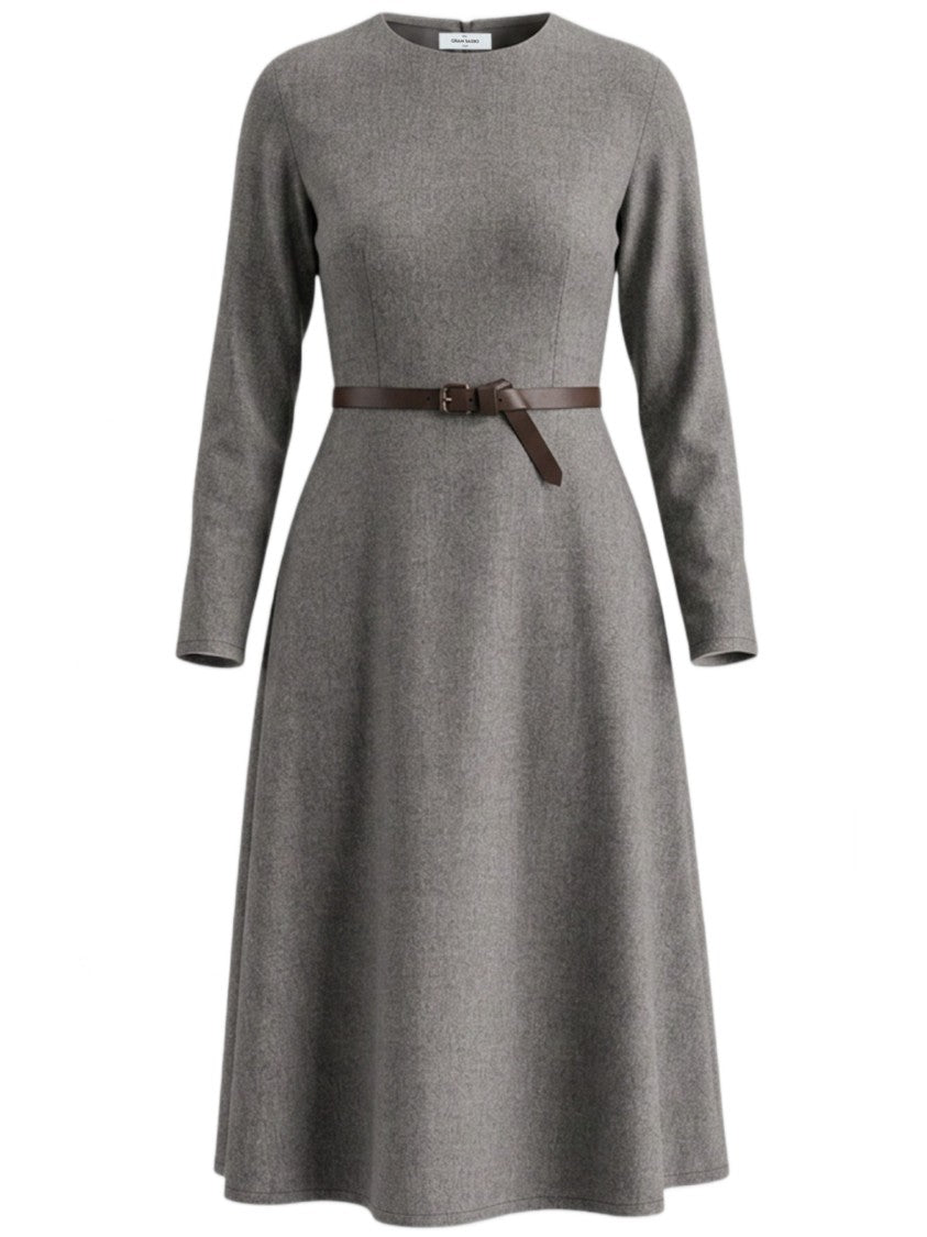Gran Sasso Flared Midi Dress In Cashmere Blend Flannel