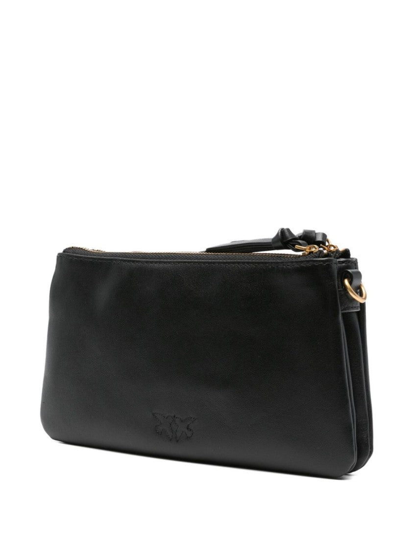 Pinko Rectangular Black Leather Shoulder Bag