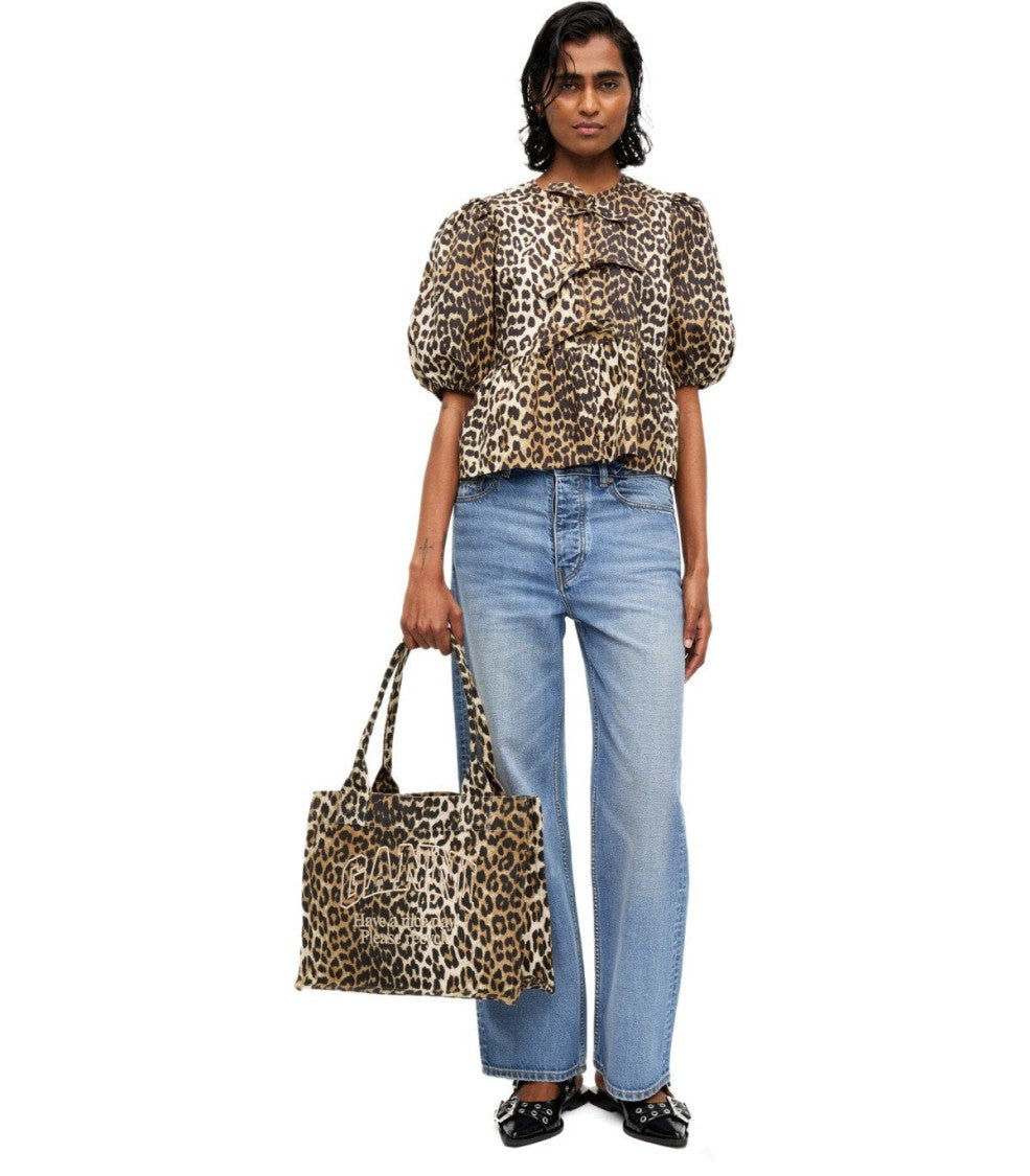 Ganni Peplum Animal Print Blouse