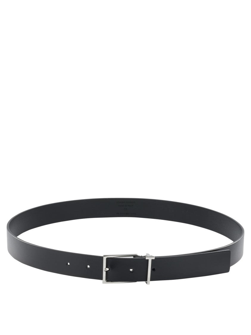 Tom Ford Matte Finish Black Calf Leather Belt With Rectangular Buckle