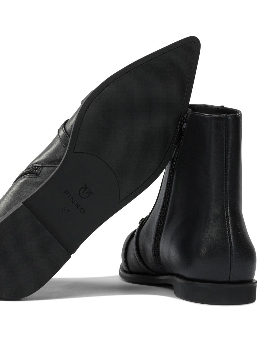 Pinko Leather Zippered Ankle Boots