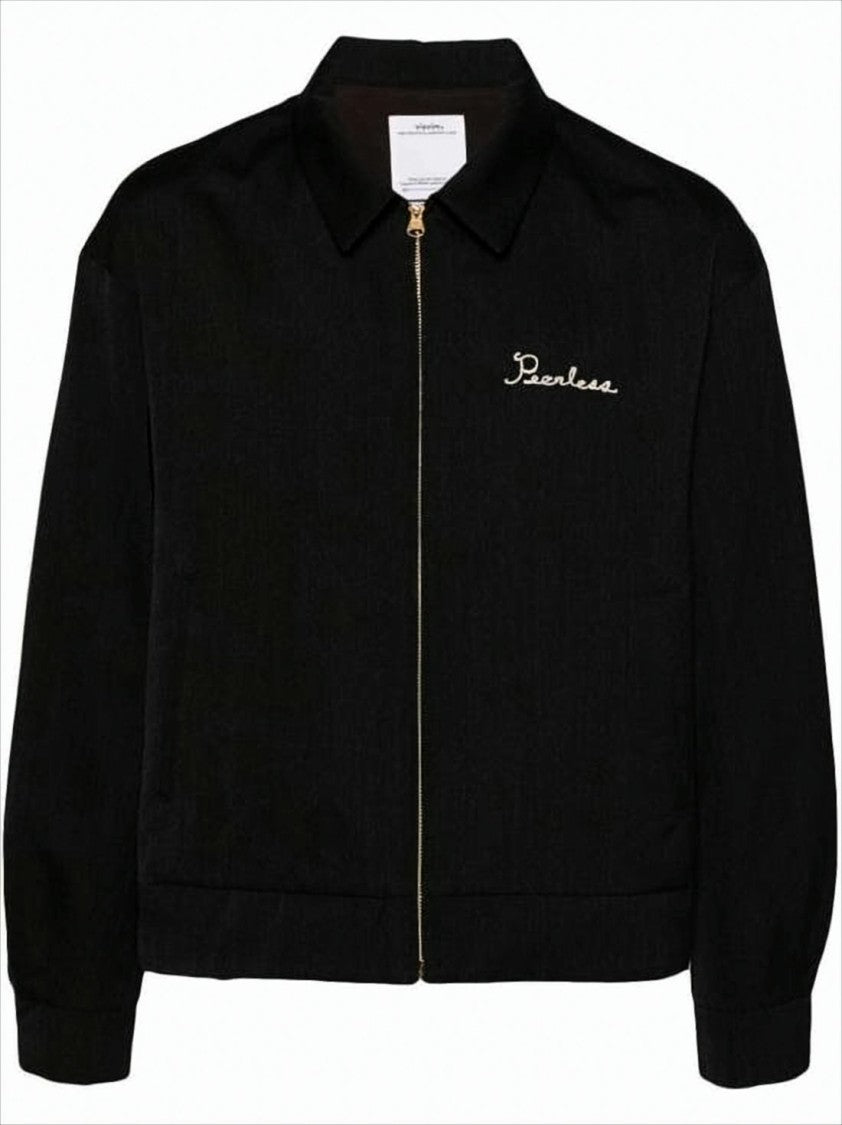 Visvim Black Wool And Linen Jacket With Embroidered Detail
